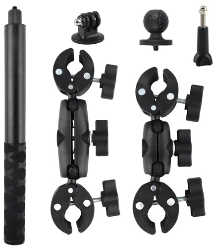 LEIMEND Soporte de Cámara Accesorio Soporte Insta 360 Moto Gira 360 Grados | Para Insta360 x5x4X3X2 Kit de Moto Para Grados Doble Abrazadera Doble Estabilidad Soporte de Moto（120 cm Con Palo Selfie）