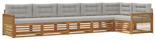 vidaXL Outdoor-Sofagarnitur mit Kissen 6 pcs Natürlich und Hellgrau, Patio-Sofa, langlebige Gartensitzmöbel, modernes Lounge-Set für Komfort im Freien