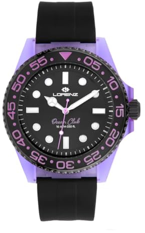 Lorenz Ocean Club 030268LL - Orologio Sportivo da Uomo al Quarzo - Orologio con cassa in superlega Soft Touch Viola - Cinturino in Gomma e chiusura deployante - Sub 100 metri - Cofanetto speciale sub