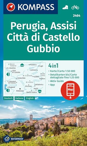 KOMPASS Wanderkarte 2464 Perugia, Assisi, Città di Castello, Gubbio 1:50.000: 4in1 Wanderkarte mit Aktiv Guide und Detailkarten inklusive Karte zur ... Verwendung in der KOMPASS-App. Fahrradfahren.
