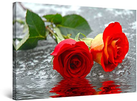 Startonight Impression Sur Toile Roses Sur L'eau, Tableau Fleurs- Decoration Murale Salon Moderne - Image sur Toile - Grande 80 x 120 cm Idée Cadeau Élégante et Originale Effet Lumineux Nocturne