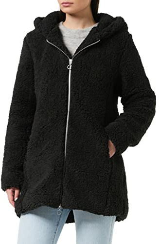 URBAN CLASSICS Giacca per Donna in Sherpa con Cappuccio, Cappotto Lungo dal Taglio Oversize, Chiusura a Zip, Diversi Colori Disponibili, Taglie XS - 5XL