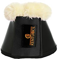Kentucky Horsewear - Schwarze Leder-Springglocken für Pferde - Kunstleder mit Schwarzem Wollrand - Größe XL