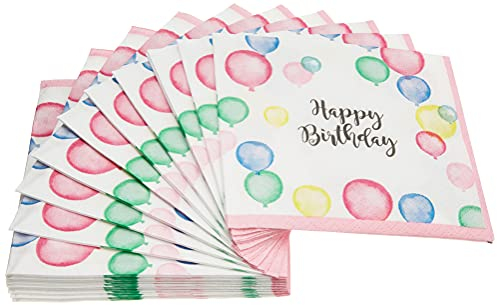 Amscan 9903863 - Servietten Happy Birthday, 20 Stück, 25 x 25 cm, Pastel, Geburtstag