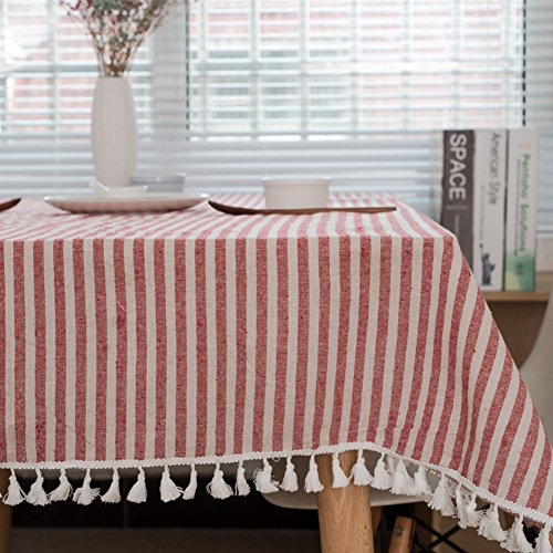 meioro Gestreifter Tischläufer Fringe - Eleganter Heimtextilien für Innen- und Außenbereich - 140x300cm - Rote/Weiße Streifen - Modern - Baumwolle-Leinen-Mischung