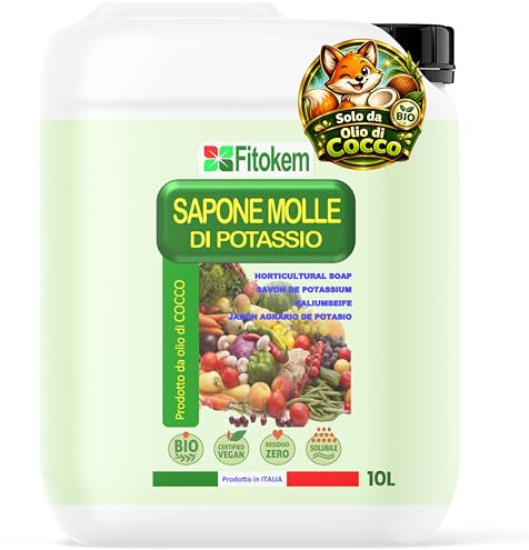 Fitokem Sapone Molle Potassico Biologico 10L Corroborante Naturale e Azione Insetticida Piante, Sapone di Potassio per Piante, Orto e Giardino Lavante per Melata e Residui Organici Consentito in Bio