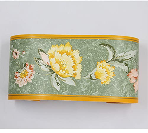 Tapetenbordüre selbstklebend Gelbe Blume auf grünem Hintergrund PVC Sockelleiste Dekorative Bordüre Selbstklebende Home Bordüre Küche Tapetenbordüre selbstklebend für Badezimmer Wohnzimmer 10X900CM