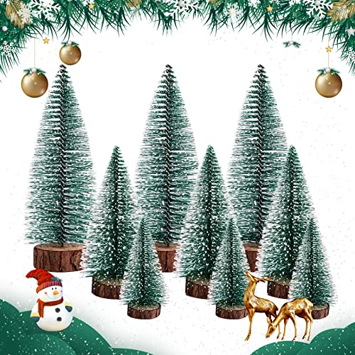 JOYUE 9 STK Künstlicher Weihnachtsbaum Miniatur, 3 Größen Mini Grün Tannenbaum, Schneebaum, Mini Weihnachts Baum, Christbaum Tree Green für Weihnachtsdeko, Tischdekoration, Schaufenster, DIY