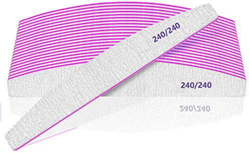 12pcs Professional Nail Files 240/240 Grit for Natural or Thick Nails, Washable and Reusable Double-Sided Emery Board