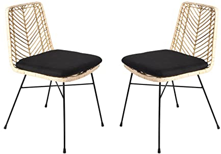 SAM 2er Set Rattanstuhl Detroit, Farbe Natur, Esszimmerstuhl inklusive Sitzkissen, Korbstuhl mit Metallfüßen, Geflechtstuhl/Eisenstuhl im Retro-Design