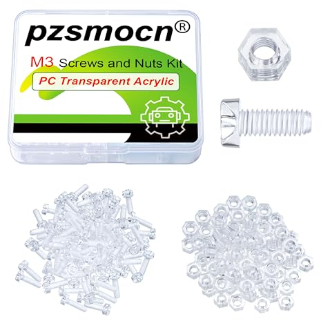 Pzsmocn 200 Stück/100 Sätze M3*10 mm PC Transparenter Kunststoff Kreuzschlitz Rundkopfschrauben und Sechskantmuttern-Satz, für Heimwerkerarbeiten, Modelle und die Befestigung Elektronischer Produkte.