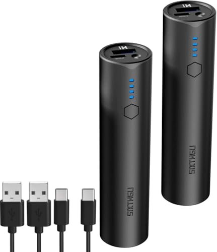 S03 Portable Charger 2 Pack, 2-Port (USB-C In&Out) 5000mAh Power Bank Fast Charging, External Battery Pack with Flashlight, Compatible with iPhone 14/13/12/11 Series, Samsung, AirPods, and More…