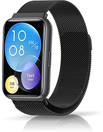 ZoRoll Armband Kompatibel mit Huawei Watch Fit 2, Edelstahl Ersatzarmband Mesh Metall Uhrenarmband, Magnetisch Verstellbarer Ersatzband Kompatibel mit Huawei Watch Fit 2 - Schwarz