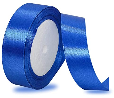 Satinbands Blau 25mm Breit, 23 Meters Geschenkband Schleifenband für Geschenkverpackungen, DIY-Basteleien, Blumensträuße, Nähprojekte, Schleifenherstellung, Geburtstags- und Hochzeitsdekorationen