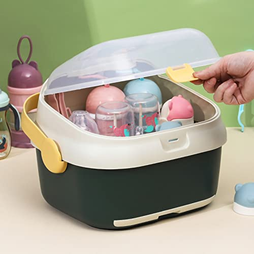 Flasche Trockengestell,plplaaoo Babyflasche Aufbewahrungsbox,großer Stillflaschen-Aufbewahrungsbox-Organizer mit Abdeckung, Stillflaschen-Aufbewahrungsbox-Behälter mit drehbarer Entlüftung(grün)