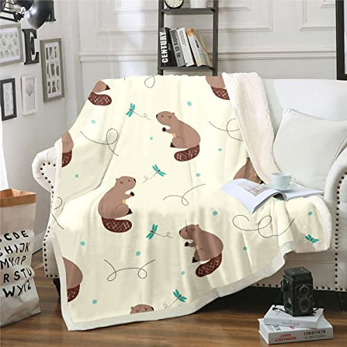 Coperta in flanella, 130 x 150 cm, per bambini, simpatica coperta canadese, bella libellula stampa in pile, coperta Kawaii, decorazione per la camera di ragazzi e ragazze, coperta beige per tutta la