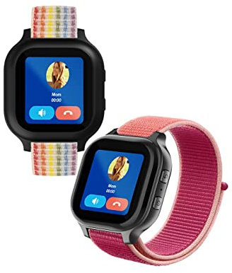 SeaChuh Zuverlässige Klettverschluss-Uhrenarmbänder aus atmungsaktivem Nylon, kompatibel mit Gabb Watch 3, 2, 1, gute Länge für Kinder, Regenbogen-Magenta, 2 Stück