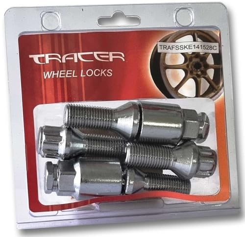 TRACER Set di bulloni per cerchione, antifurto, M14 x 1,5, 28 mm, attacco conico cromato con 2 chiavi compatibili con Audi, VW, Seat, Skoda, Opel, BMW