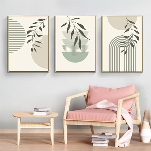 KXHHYB Tableau en lignes géométriques modernes, images esthétiques de plante verte moderne, décoration murale pour salon, chambre à coucher, sans cadre (B,40 x 60 cm**3)
