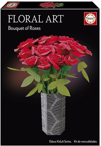 Educa - Ramo de Rosas Floral Art | Kit de Manualidades para Crear 12 Rosas de Papel sin Pegamento ni Tijeras | Flores y Rosas | Regalos San Valentín | A partir de 14 años (20139)