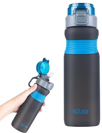Louis Donné 0,7l Auslaufsicher Tragbar Wasserflaschen Bpa-Frei Tragbar Druckknopfdeckel Trinkbecher Mit Rutschfestem Gummigriff Wiederverwendbar Wasserflasche fürUniversität Arbeit Fitness(Dunkelblau)