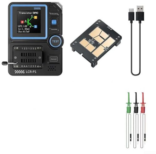 EasyByMall LCR-P1 Transistor-Tester, Dioden-Trioden-Kapazitätswiderstandsmessgerät, LCR ESR-Messgerät, 3,6 cm Display, 71 × 87 × 28 mm, 0,01–32 V