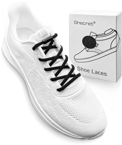 Shecret 2 Pares Cordones Elásticos sin Nudo, Cordones Elásticos Zapatillas Deporte con Hebilla Metal, Cordones Universales para Niños y Adultos, No es Necesario Atar Cordones(Negro)