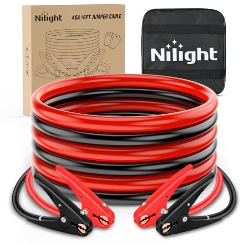 Nilight Starthilfekabel für Auto Batterie 4 Gauge 16 FT Booster Kabel Heavy Duty 600 A CCA mit Tragetasche Starthilfe Notfall Kit Pickup LKW RV Vans SUV