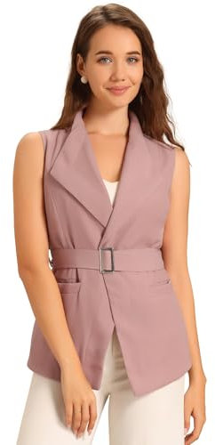 Allegra K Blazer sans manches avec ceinture à col châle pour femmes Rose S