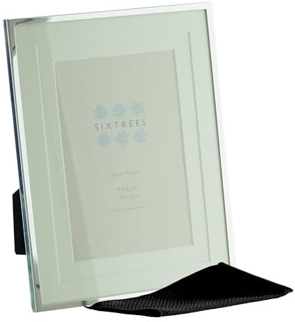 Sixtrees Park Lane 265346(MIF) Silver Plated 4 x 6 inch Photo Frame with Double Mount - Complete with microfibre polishing cloth.