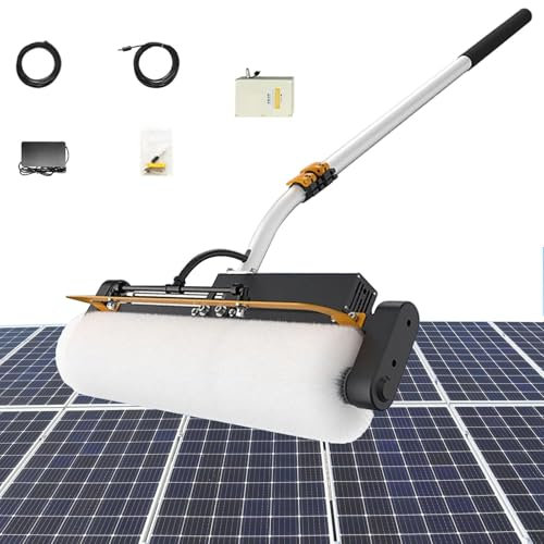 QFGain 24.6 Ft Electric Solar Photovoltaic Panel Rolling Cleaning Kit, Hand-held Outdoor Window Washing Equipment, 360° Adjustable Angle, for Fish Pond Photovoltaic Power Stations,Dual