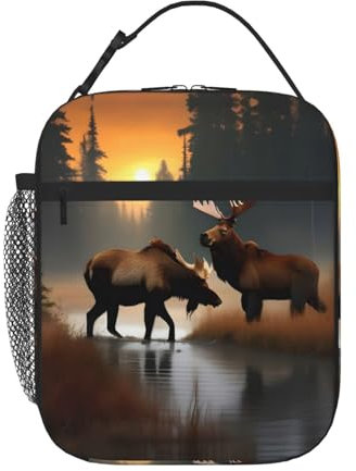 EdWal Lunch-Tasche mit Hirschbär-Elch-Aufdruck, große Kapazität, für Damen und Herren, Lunch-Tasche für Erwachsene für Picknick