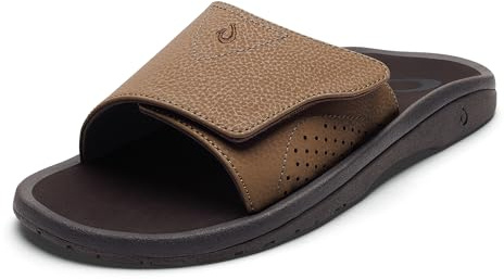 OLUKAI Nalu Slide Men's Versatile Slide Sandals, Water-Friendly & Adjustable Straps, Lightweight & Durable, All-Day Comfort & Support, Tan/Dk Java, 9