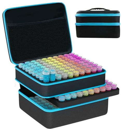 Maletín Portátil DIY para Diamond Painting en Azul con 240 Botes - Caja Organizadora de Accesorios Anti-Derrame, Almacenaje para Diamond Painting Accesorios