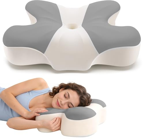 Doppia Altezza Cuscino Cervicale per Alleviare il Dolore (Grigio e Bianco)