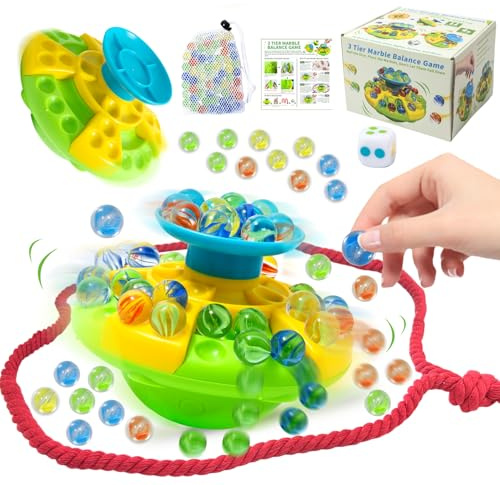 Bonifunt Murmeln Balance Spiel, Murmelspiel, Balance Abenteuer mit 60 Bunte Glasmurmeln, Seil & Aufbewahrungstasche, Logik Spiele, Reisespiel, Spielabend für 1–4 Personen, Partyzubehör für Familien