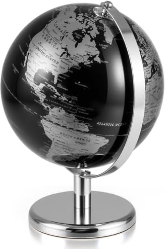 GIANTEX 20 cm Globus, Weltkugel mit stabilem Standfuß aus Metall, 360° drehbarer Schülerglobus, pädagogischer Globus für Kinder & Erwachsene, antiker Weltglobus Deko für Zuhause & Büro (Silber)