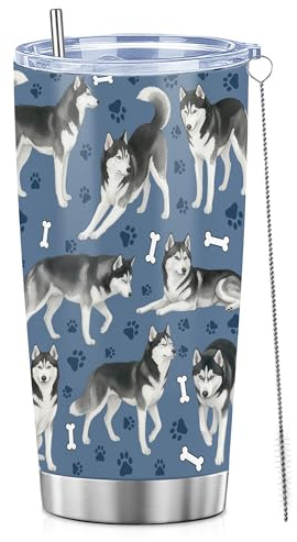 Siberian Husky Gifts for Women Men, 20oz Stainless Steel Insulated Tumbler Travel Cup Mug, Funny and Unique Siberian Husky Gifts for Dog Lover