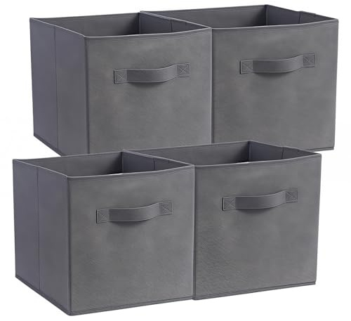 Resszo Cube Storage Boxes Set of 4, 27x27 Cubes with Handles | Foldable Storage Cubes Storage Box with Handles for Organising Clothes, Grey