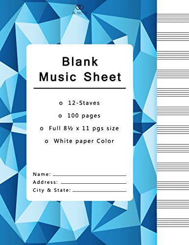 Blank Music Sheets: Music Manuscript Paper, Staff Paper, Musicians Notebook 12 Staves,100 pages (blank music notebook, blue geometric cover)