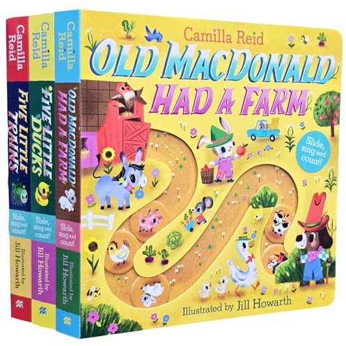 Slide and Count Books By Camilla Reid 3 Books Collection Set (Five Little Ducks, Old Macdonald had a Farm & Five Little Trains)