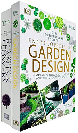 RHS Encyclopedia of Garden Design By DK & RHS Encyclopedia Of Plants and Flowers By Christopher Brickell 2 Books Collection Set