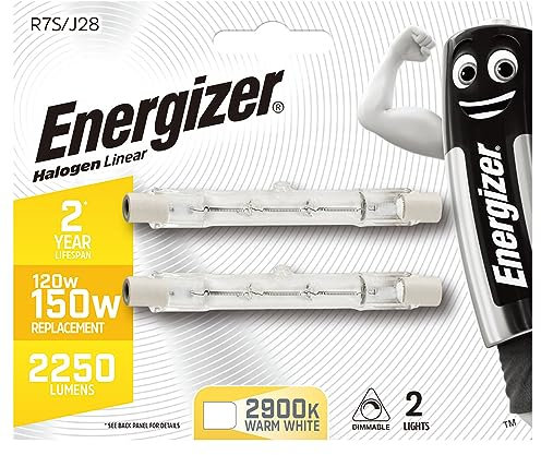Energizer Halogen Energy Saving Floodlight Bulb R7S J28 Linear 2250lm 120W 2,900K (Warm White) Dimmable, Pack of 2