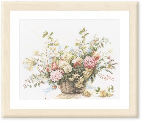 Lanarte Counted Cross Stitch Kit: Basket of Roses (Linen), NA, 49 x 39cm