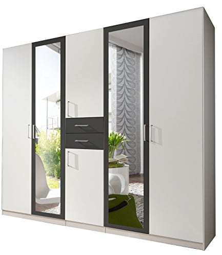 Wimex 450547 Kleiderschrank 5-türig, Alpinweiß, Absetzungen, anthrazit