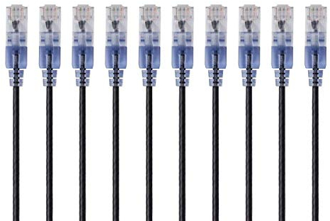Monoprice - 115165 SlimRun Cat6A Ethernet Patch Cable - Snagless RJ45 UTP Pure Bare Copper Wire 10G 30AWG 10ft Black 10-Pack