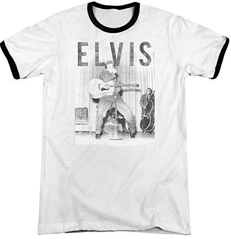 Elvis - Männer mit dem Band Ringer T-Shirt, Medium, White/Black