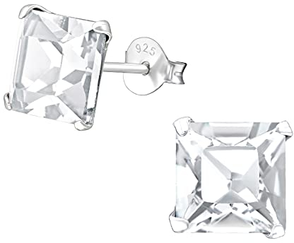 Bungsa Quadratische Kristall Ohrstecker .925 Sterling Silver (Ohrringe Echtschmuck Studs Ohrschmuck Damen Frauen Herren)