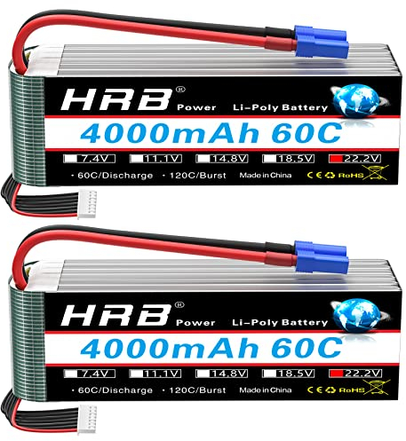 HRB 6S Lipo Akku 22,2V 4000mAh 60C Klasse A+ Batterie mit EC5 Stecker für RC Quadrocopter Flugzeug Helikopter Auto Boot Hobby (2 Stück)