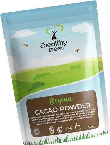 Organic Raw Cacao Powder by TheHealthyTree Company for Yoghurt, Smoothies & Baking - High in Protein, Magnesium, Fibre and Potassium - Sugar Free, Vegan Cacao Powder (500g)